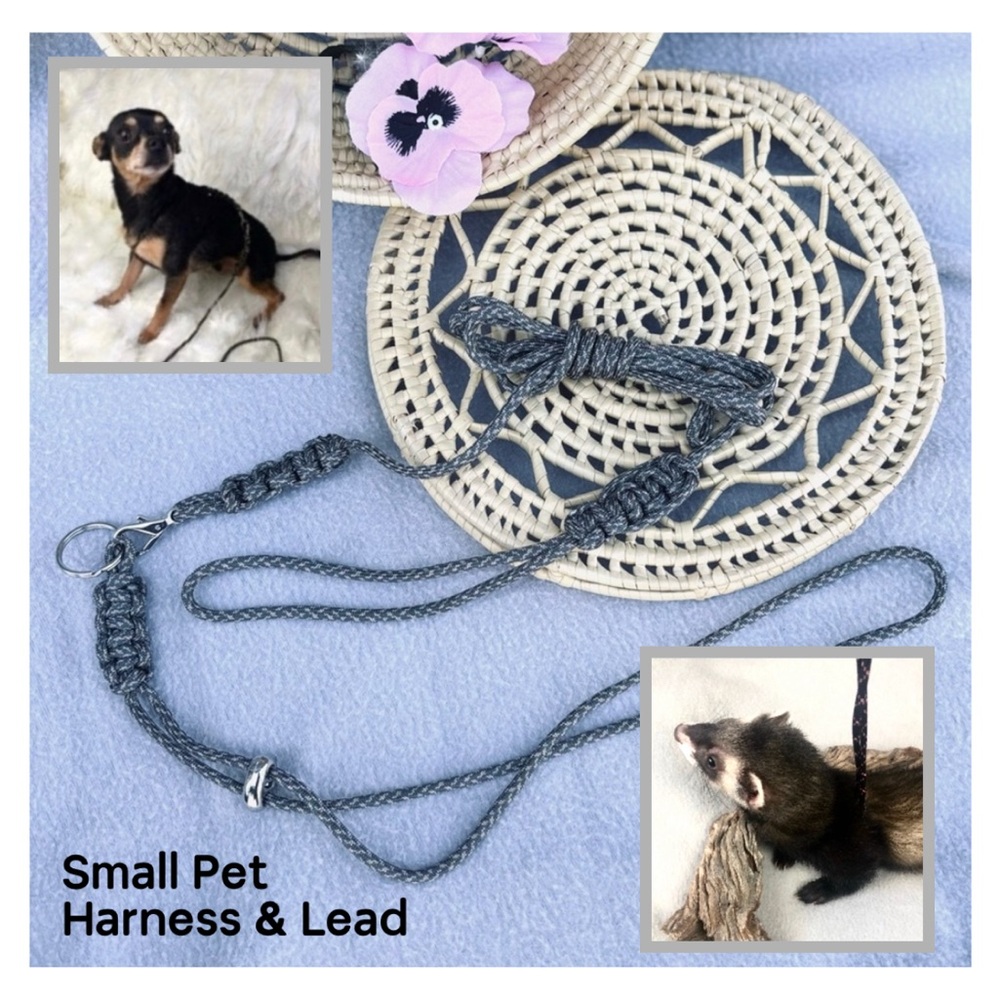 Hand Made ‘Small’ Animal Dog, Cat, Rabbit, ‘No Escape’ Harness & Lead Gray/Green